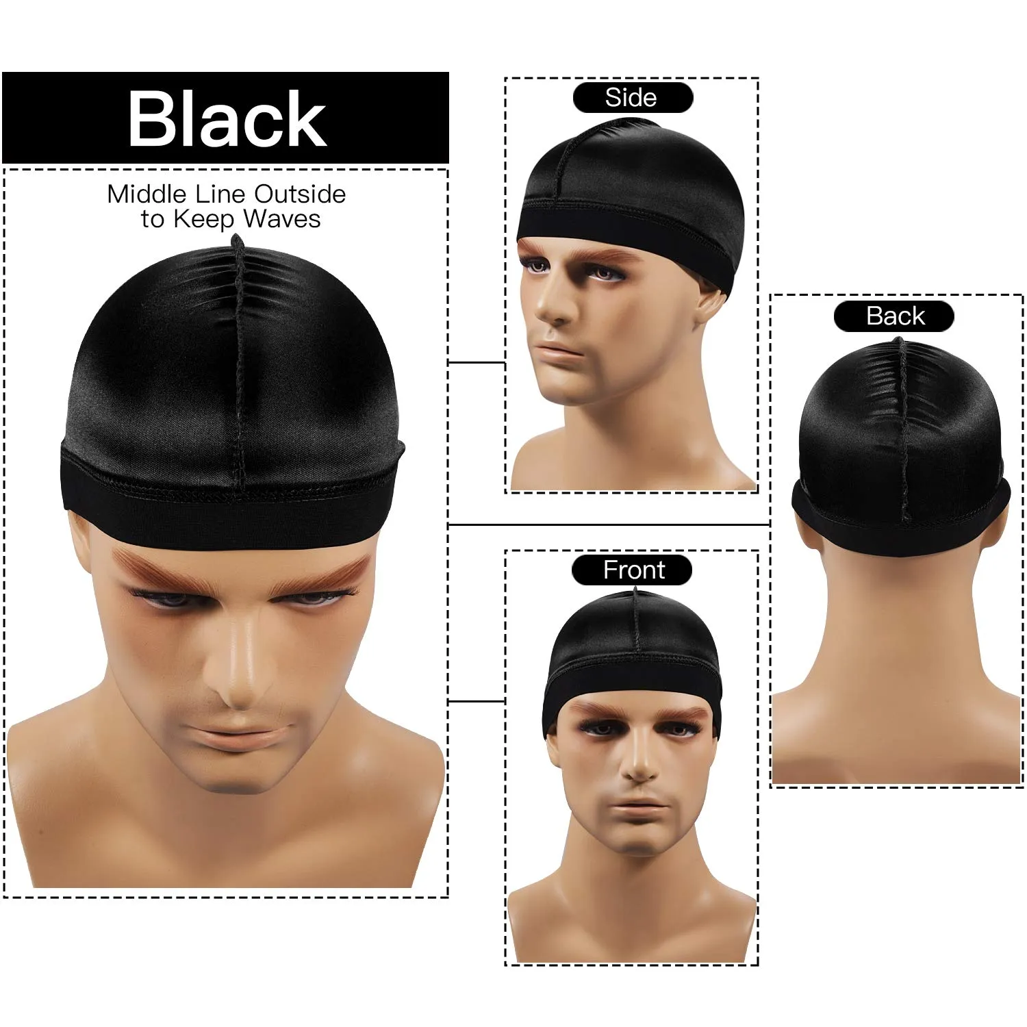 2PCS Silky Stocking Wave Cap for Men, Good Compression Over Durag ??Regular Style??