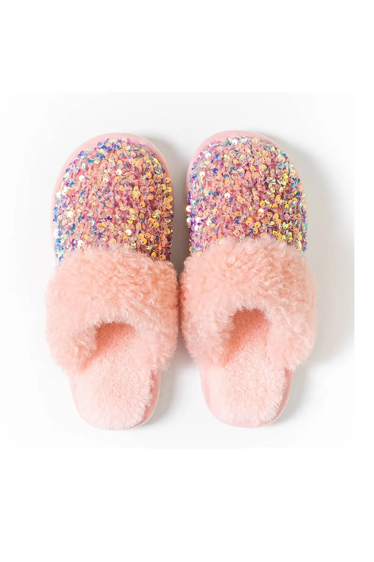 Amozae-Sequin Plush Slippers
