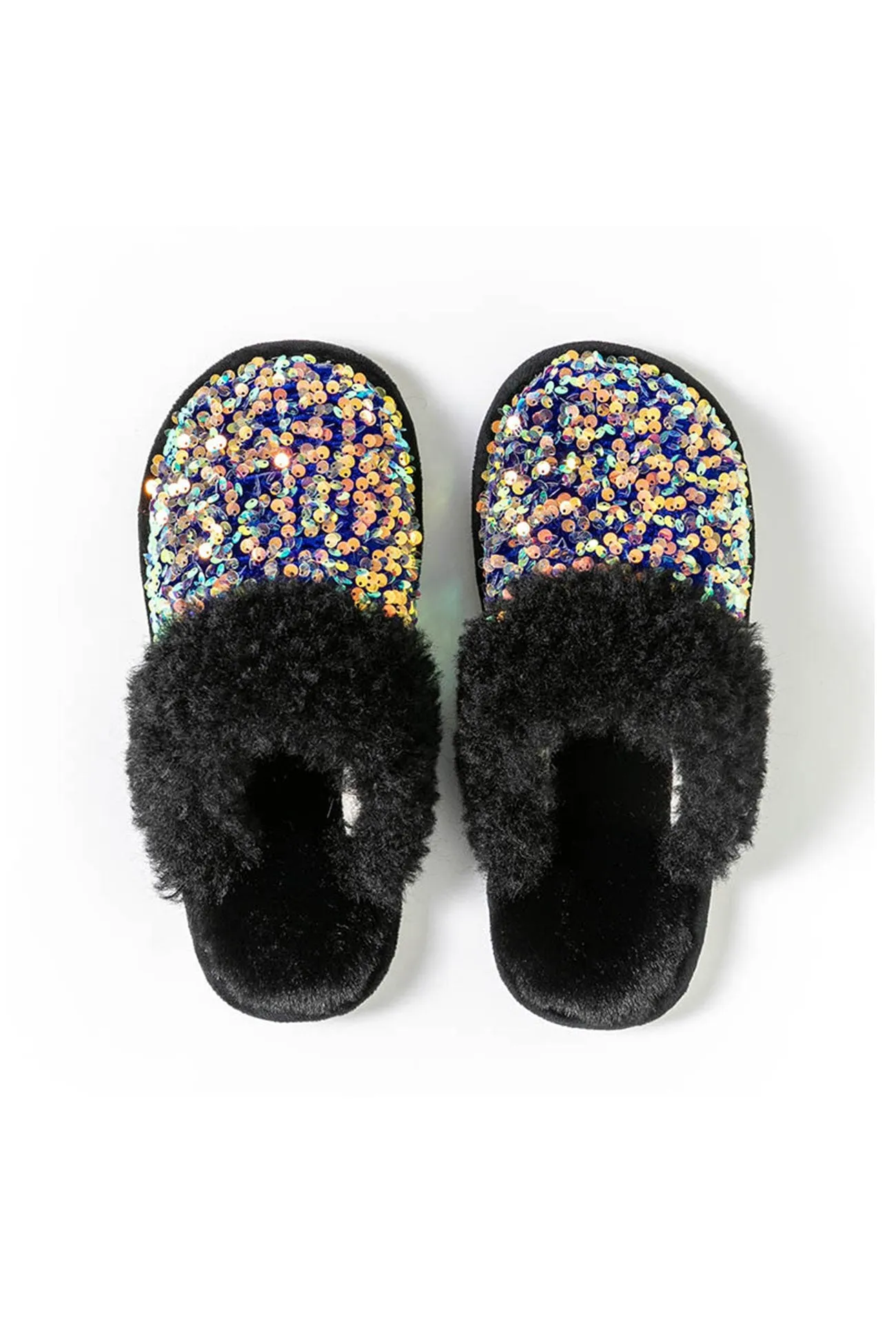 Amozae-Sequin Plush Slippers