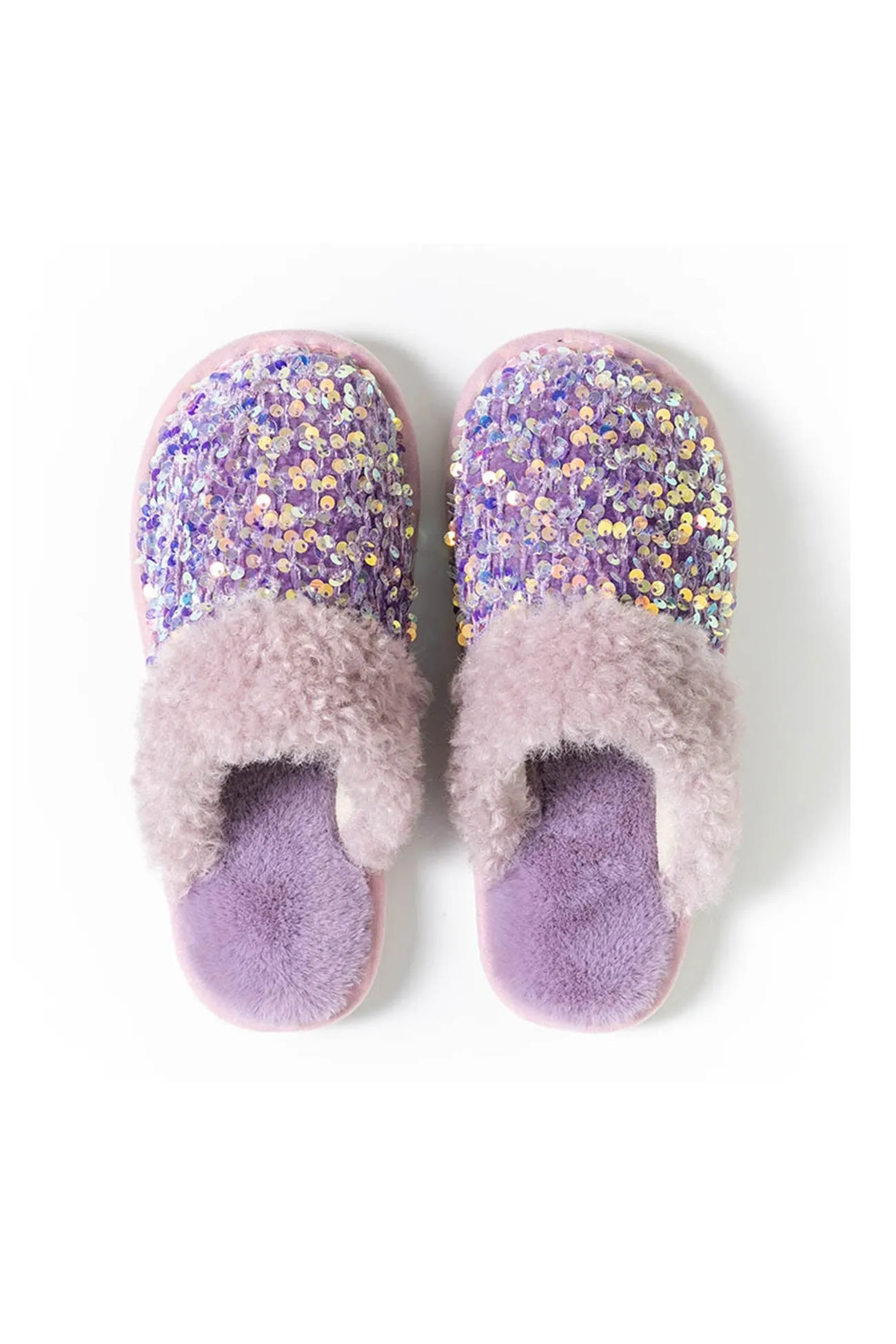 Amozae-Sequin Plush Slippers