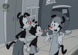 Animaniacs Original Production Cel on Original Background: Dot, Yakko, and Wakko