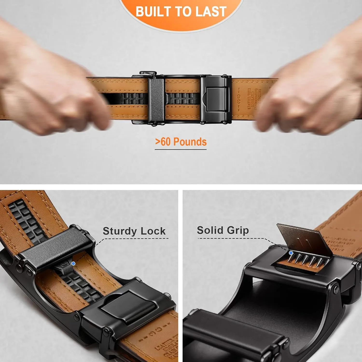BULLIANT Men belt 2Pack,Leather Ratchet Belt for Gift Men Dress Casual Jeans 1 3/8",Cut for Fit