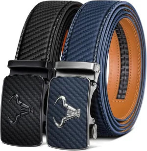 BULLIANT Men belt 2Pack,Leather Ratchet Belt for Gift Men Dress Casual Jeans 1 3/8",Cut for Fit