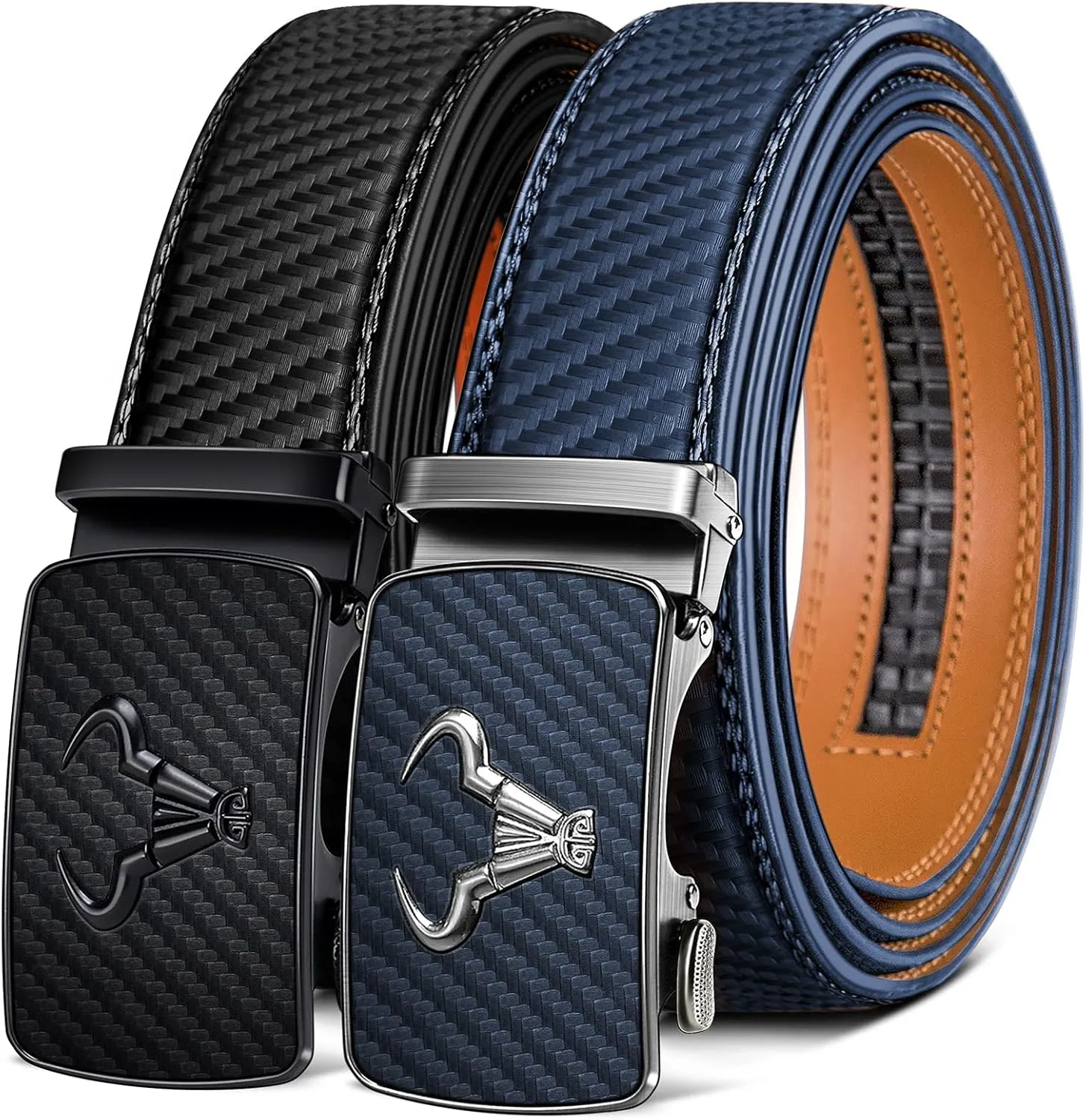 BULLIANT Men belt 2Pack,Leather Ratchet Belt for Gift Men Dress Casual Jeans 1 3/8",Cut for Fit