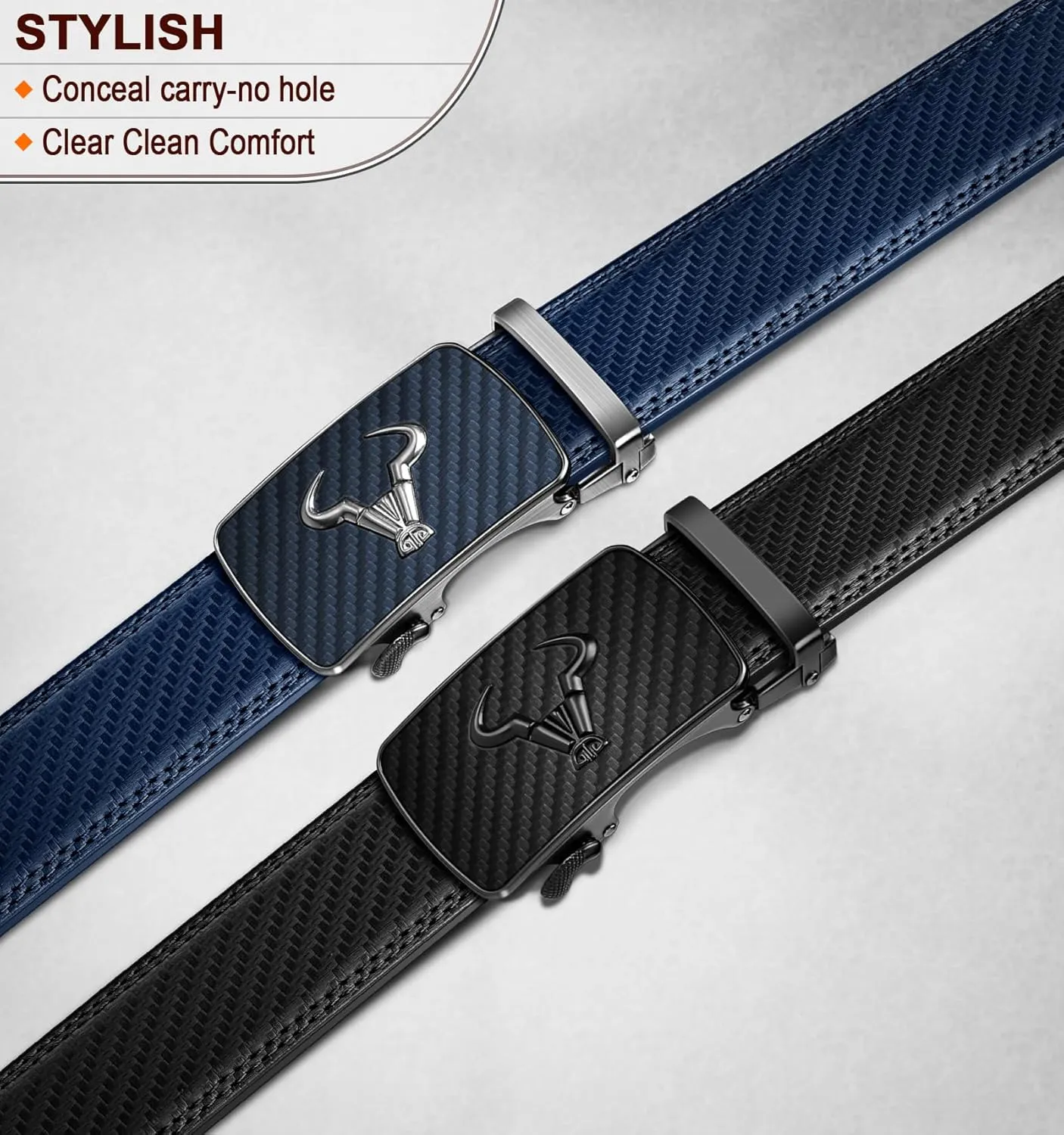 BULLIANT Men belt 2Pack,Leather Ratchet Belt for Gift Men Dress Casual Jeans 1 3/8",Cut for Fit