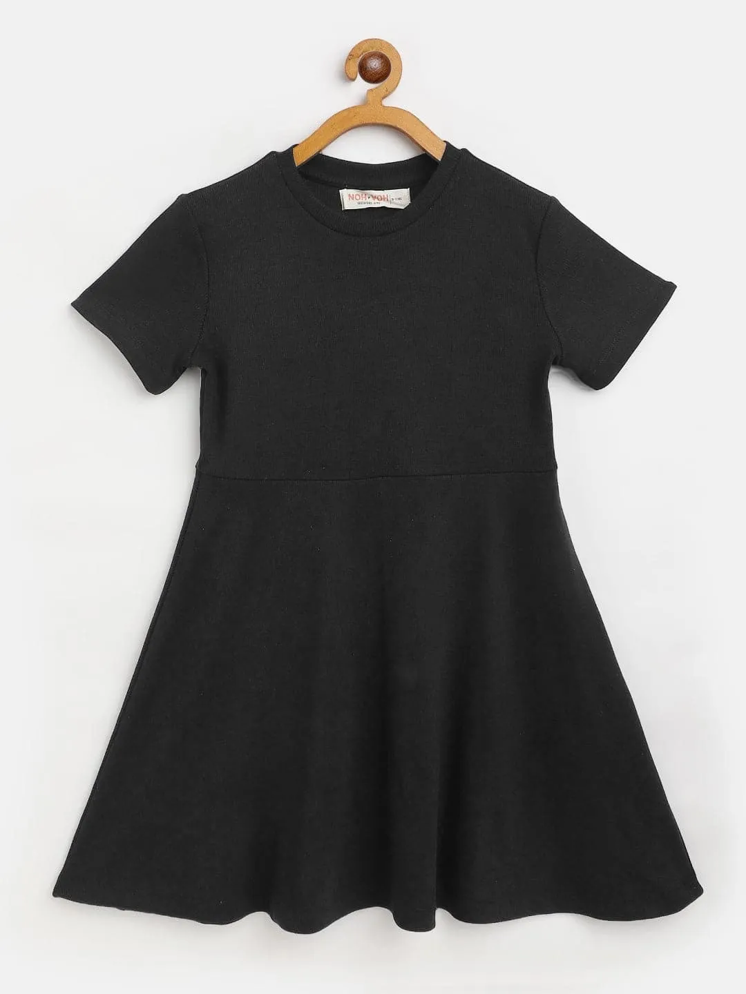 Girls Black Rib Midi Skater Dress