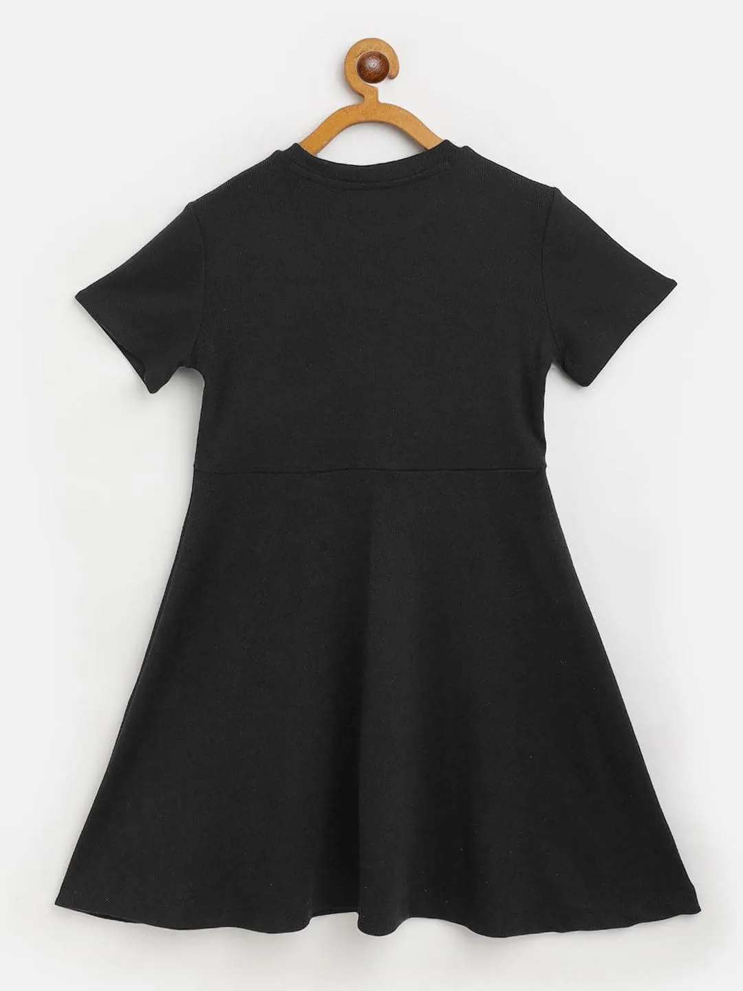 Girls Black Rib Midi Skater Dress