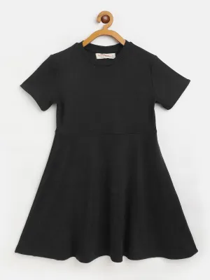 Girls Black Rib Midi Skater Dress