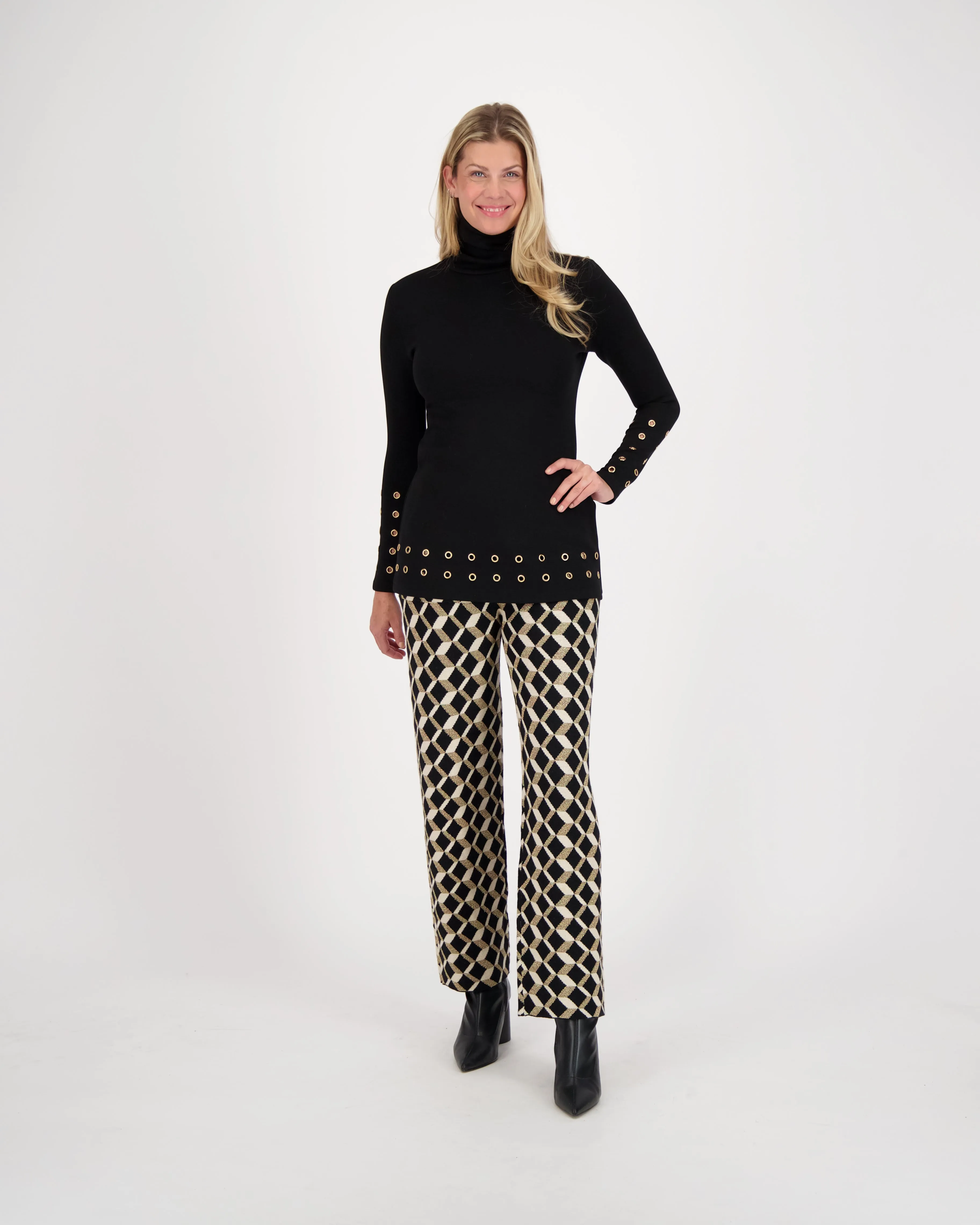 Gold Grommet Hem Turtle Neck Top