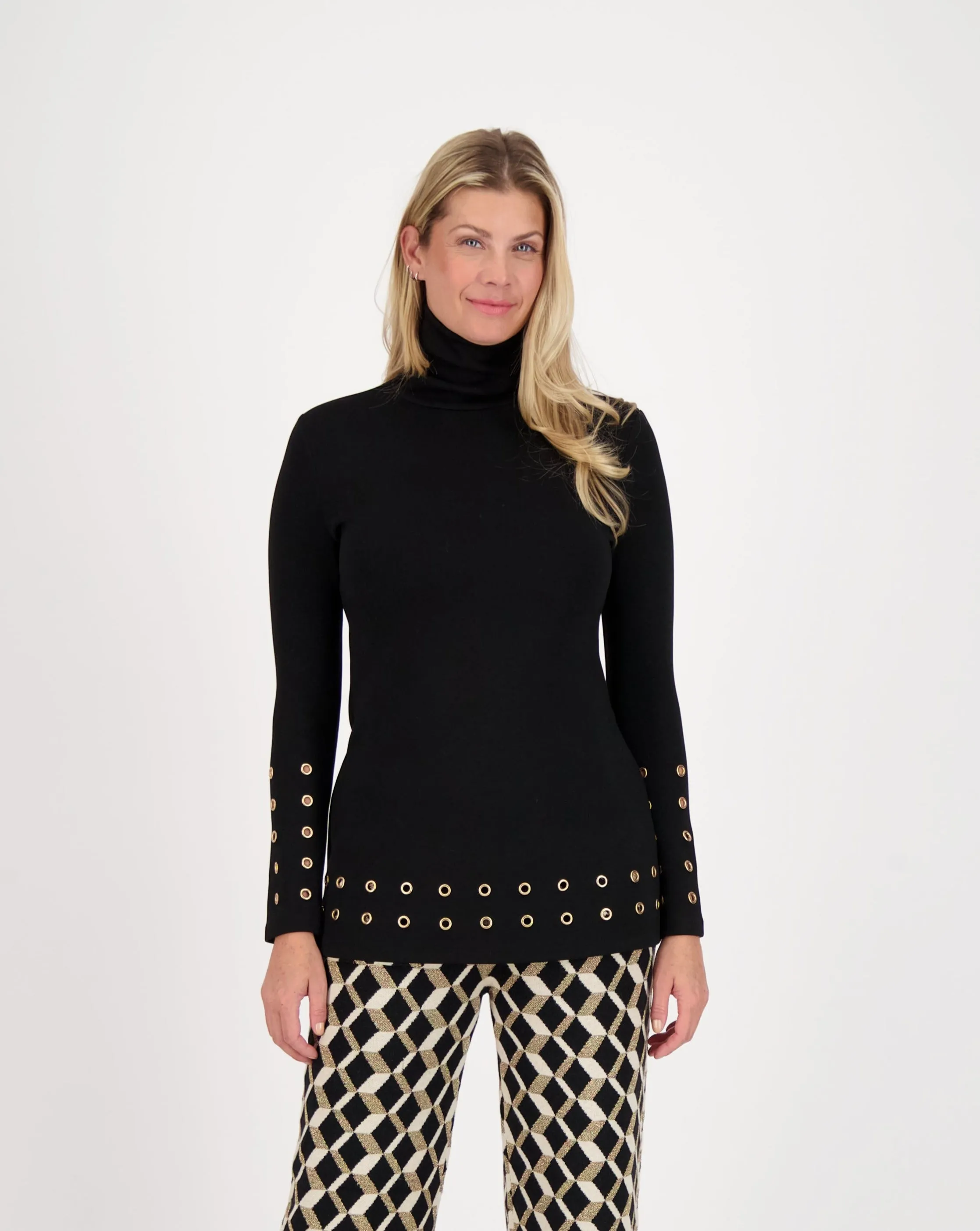 Gold Grommet Hem Turtle Neck Top
