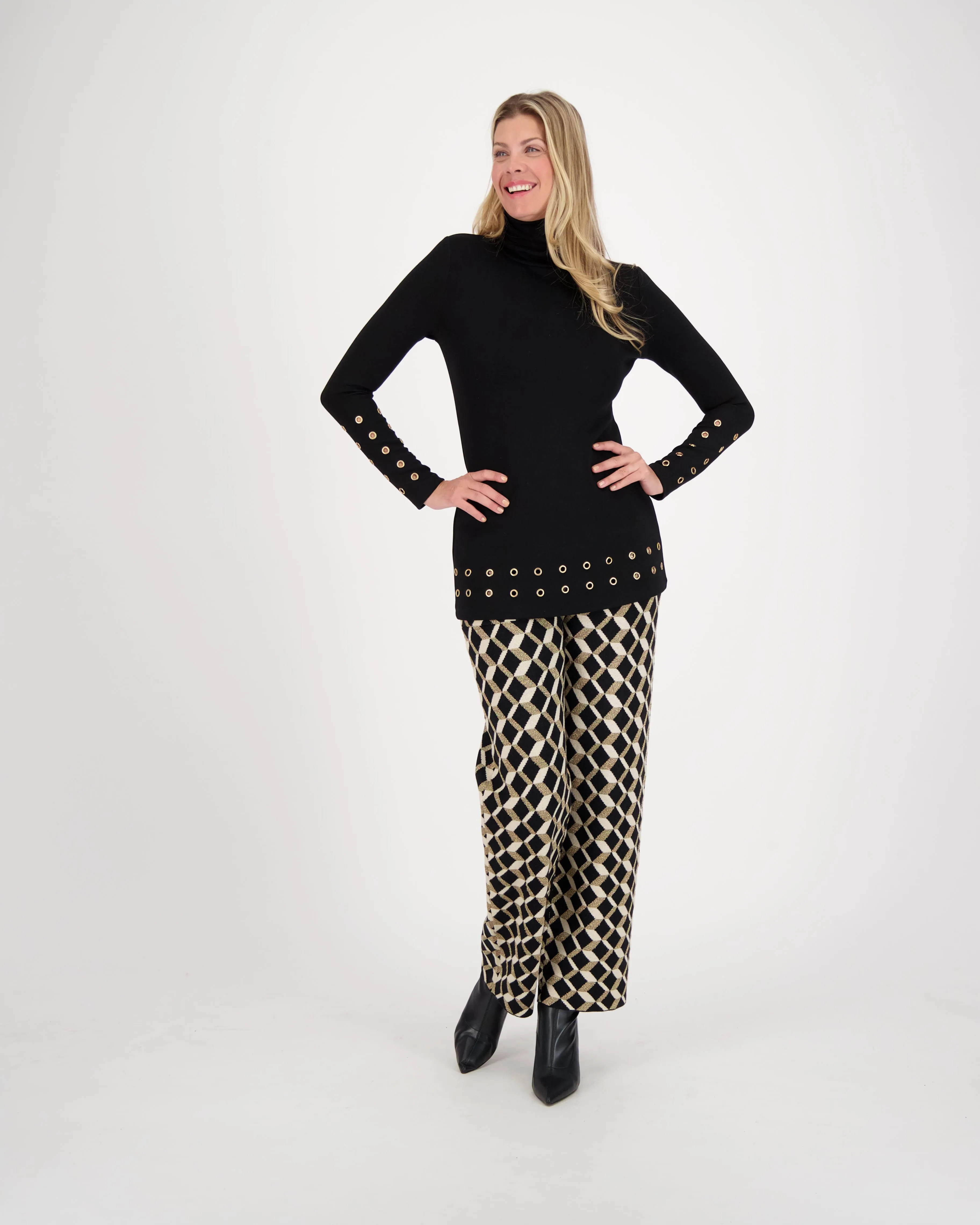 Gold Grommet Hem Turtle Neck Top