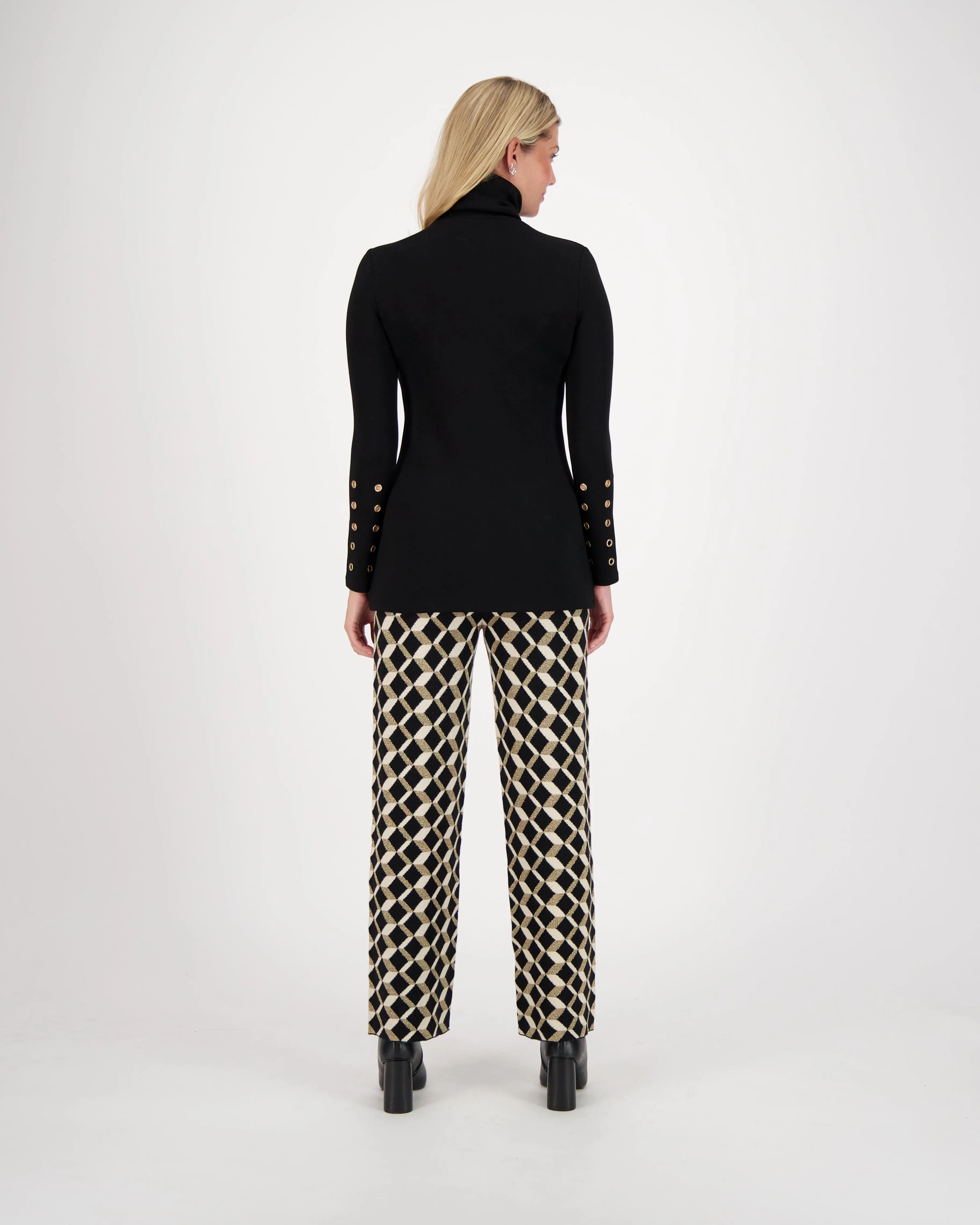 Gold Grommet Hem Turtle Neck Top