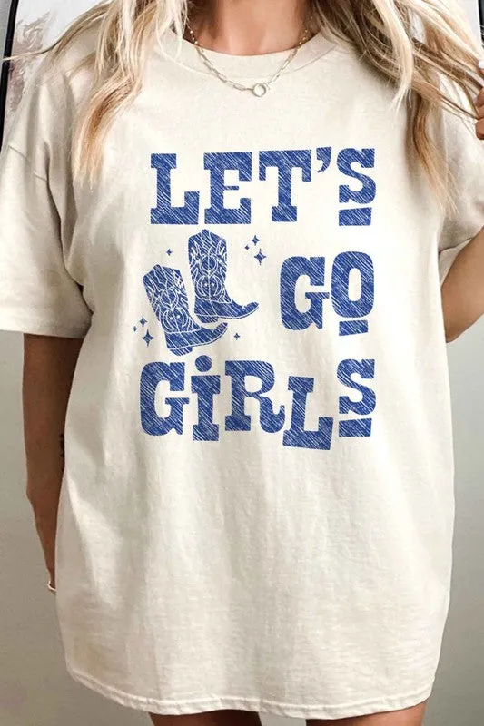 LETS GO GIRLS WESTERN BOOTS OVERSIZED GRAPHIC TEE