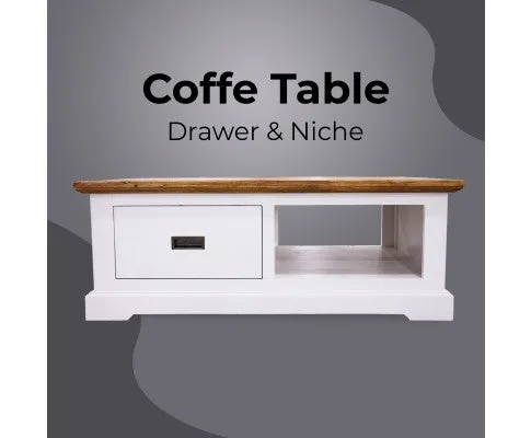 Orville Coffee Table 120cm 1 Drawer Solid Acacia Timber Wood - Multi Color