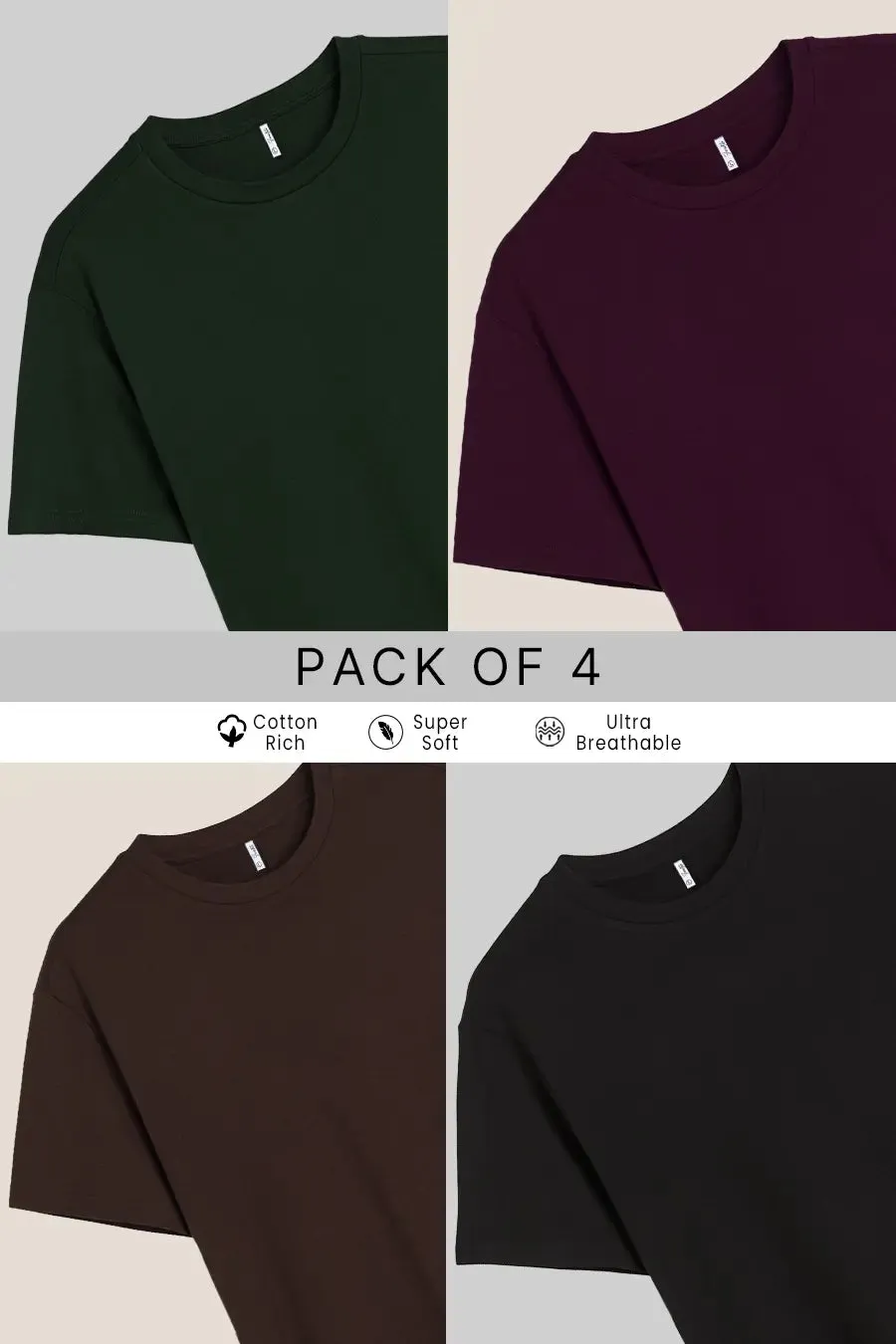 Pack 4 - Army Green, Black, Coffee & Wine - Classic Crew