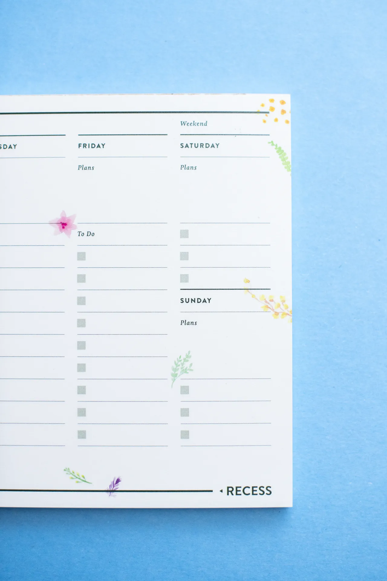 Recess : Botanical Weekly Planner Pad