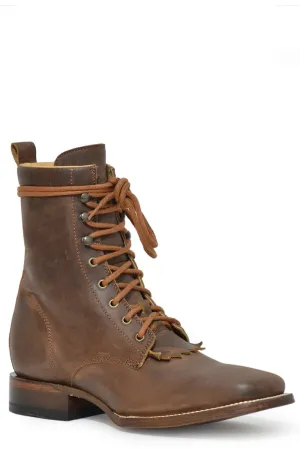 Roper Mens Roper Lacer Burnish Brown Leather Work Boots