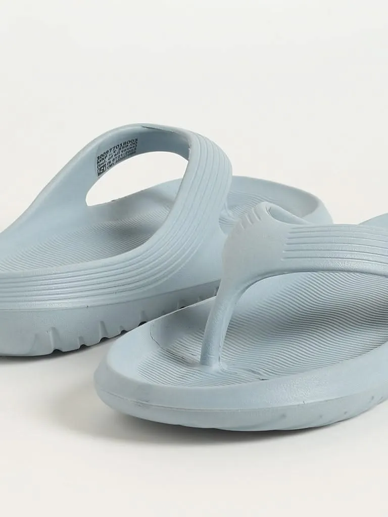 SOLEPLAY Dusty Blue Ribbed Textured Flip-Flops
