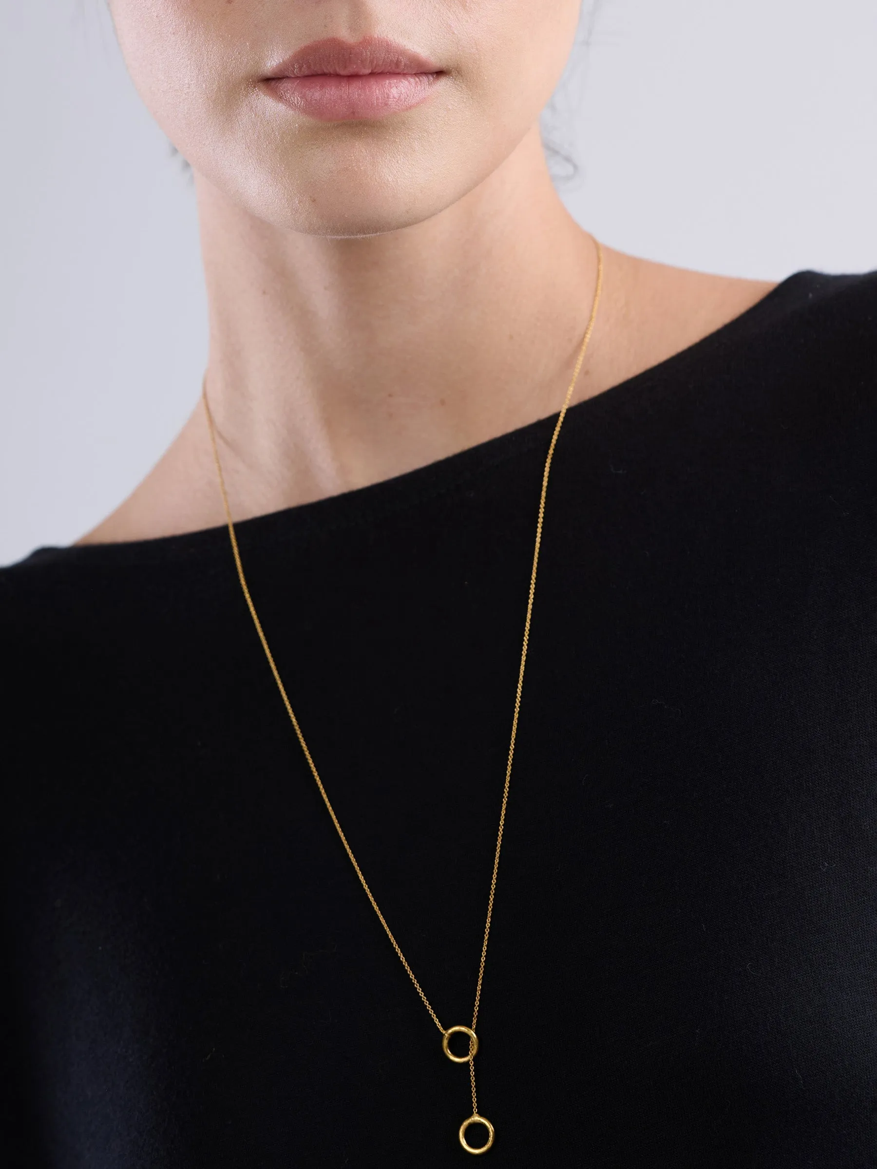 Sterling Silver Double Ring Lariat Necklace