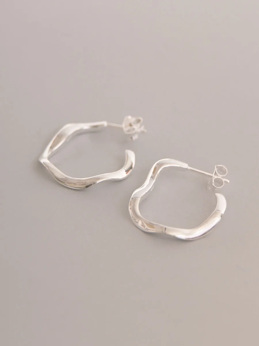 Sterling Silver Organic Wave Hoop Earrings