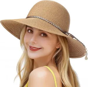 Womens Beach Sun Straw Hat - UV Protection UPF 50  Sun Hats for Women with Wide Brim