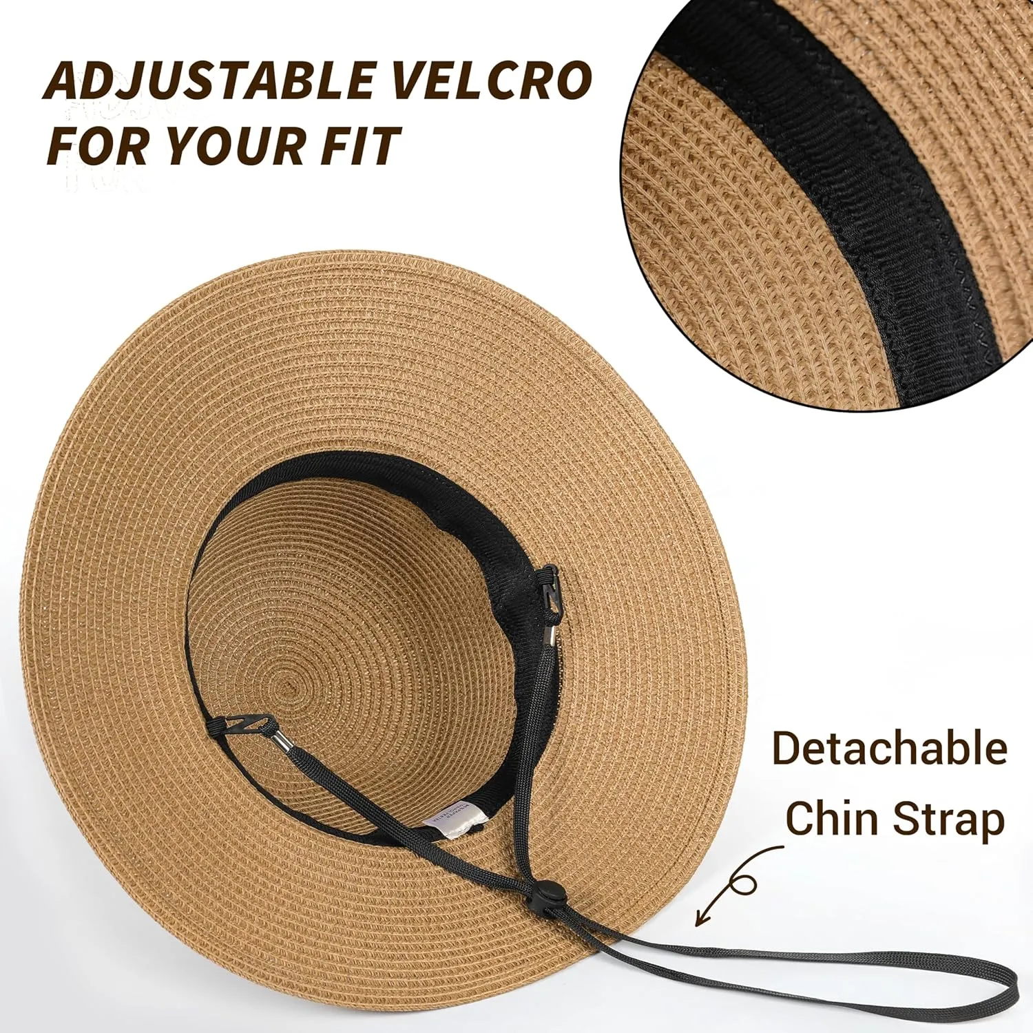 Womens Beach Sun Straw Hat - UV Protection UPF 50  Sun Hats for Women with Wide Brim