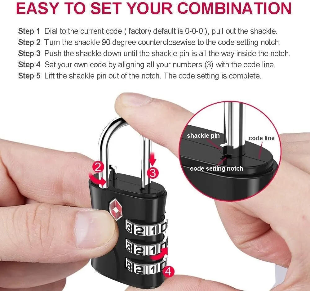ZHEGE TSA Approved Locks, Luggage Locks, 3 Dial TSA Lock for Suitcases, Backpack, Baggage (Rose Gold)